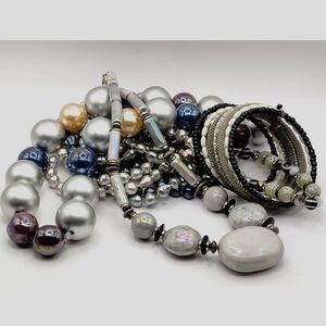 Vintage Natural Stone, Glass Beads, Mixed Medium Bracelet, Necklaces, 5 pieces